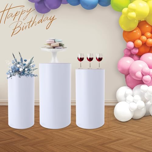 3pcs White Cylinder Display Pedestal Stand for Parties