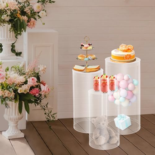 DYRABREST Clear Cylinder Pedestal Stands 3Pcs Wedding Decor Display