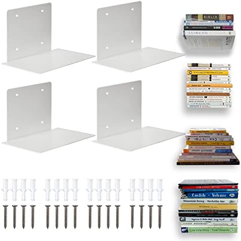 ECOSEAO Floating Book Shelves Wall Mount Heavy-Duty Iron White 4 Pack