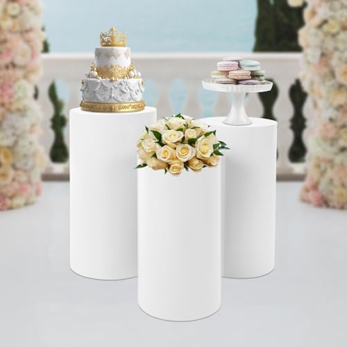 Elegant White Cylinder Pedestal Stand for Events