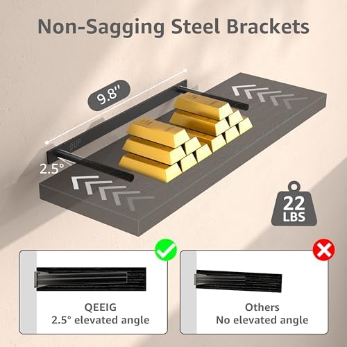 QEEIG 12 Inch Deep Floating Shelves Set of 3 Black