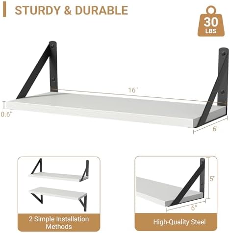 Heimlove Floating Shelves Set of 3 16 Inch White Wood Wall Mount