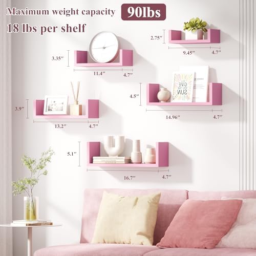 SRIWATANA Floating Shelves Set of 5 Pink