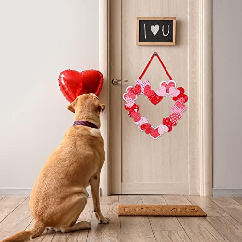 Queekay 12 Inch Wooden Heart Wreath Valentines Day Decor