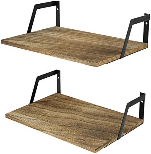 SRIWATANA Floating Shelves Wall Mounted Set of 2 Rustic Wood Carbonized Black