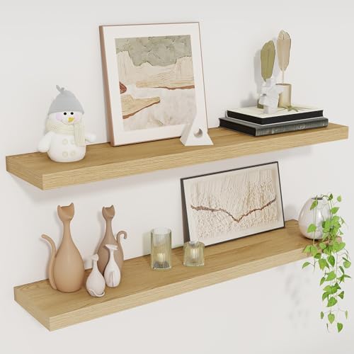 Fun Memories 30 Inch Rustic Wood Floating Shelves Set of 2