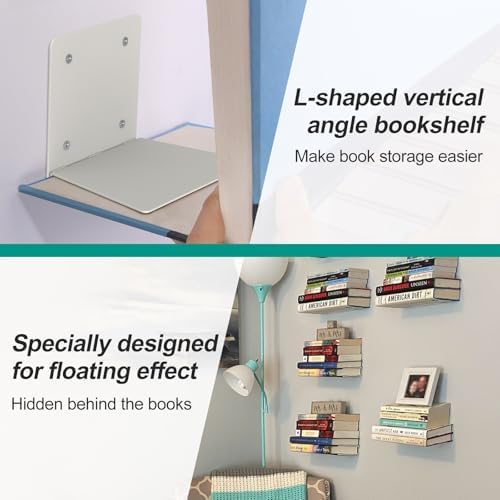Eapele Floating Book Shelves Steel Hidden Bookshelf with Mounting Hardware Grey 4pcs