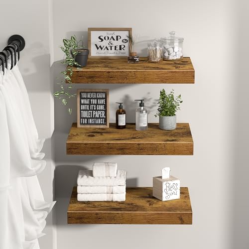 QEEIG 3 Piece 10 Inch Floating Shelves - Rustic Brown
