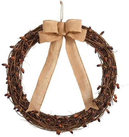Nearly Natural 30in Fall Acorn Bow Wreath