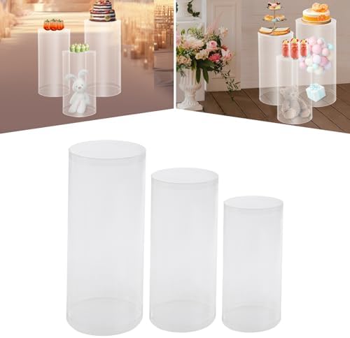 3Pcs Clear Cylinder Pedestal Stands for Party Wedding Decor