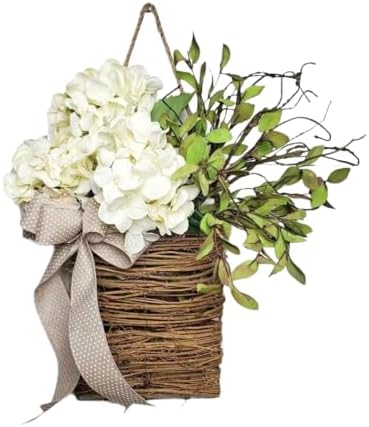 Sueiqmoi Wildflower Door Wreath Hanging Basket 15 Inch Welcome Sign