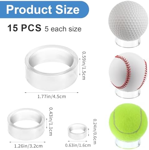 15 Pcs Clear Acrylic Baseball Ring Stand Holder Display Pedestals