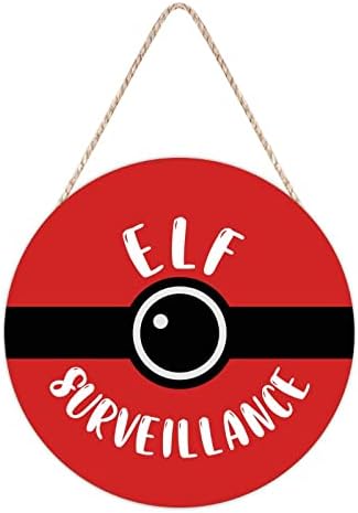 Farmhouse Front Door Hanger Red Funny Elf Surveillance Wood Sign