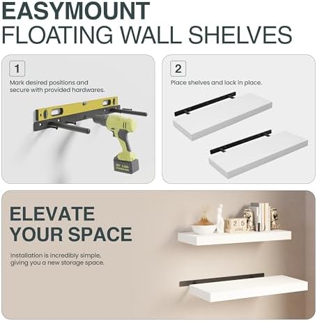 BATODA Set of 2 17 Inch White Floating Shelves Wall Mounted