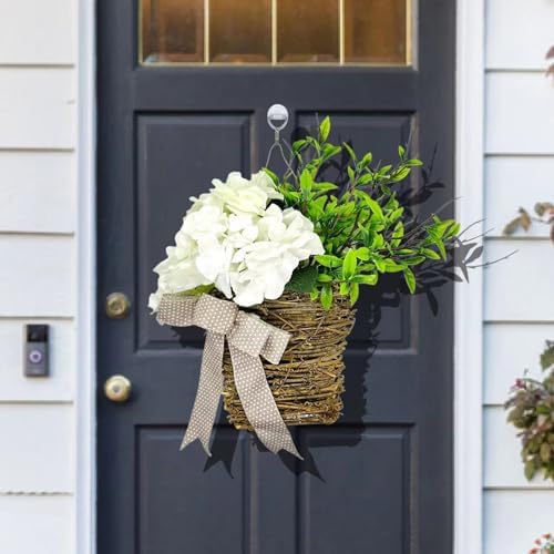 Cream Hydrangea Door Wreath Basket Hanger