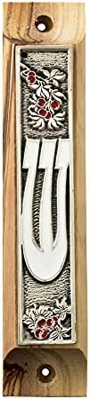 Gold Metallic Mezuzah Car Door Talisman Olive Wood Pomegranates