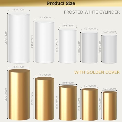 Set of 5 Frosted Acrylic Pedestal Stands with Gold Covers
