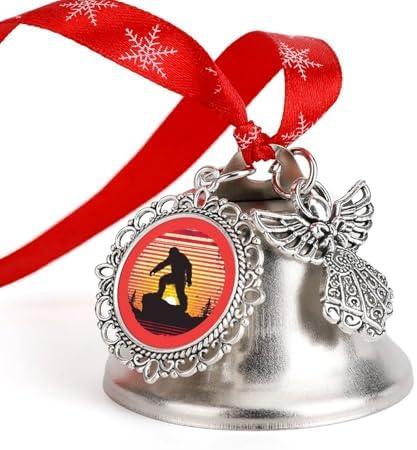 Vintage Bigfoot Silhouette Christmas Hanging Bell Ornament