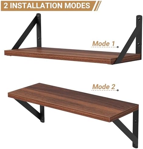 Heimlove Floating Shelves Set of 3 16 Inch Walnut Wood Wall Shelves