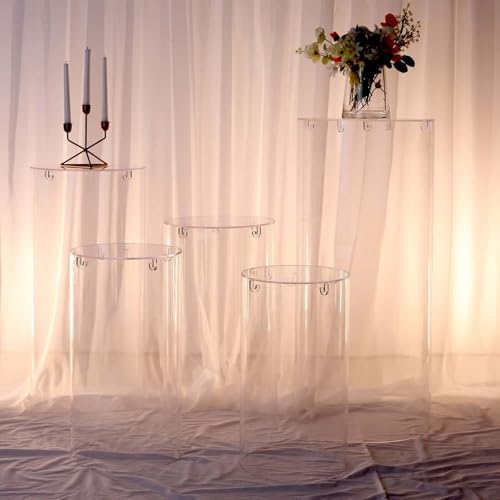 Clear Acrylic Cylinder Pedestal Display Stand Set of 5