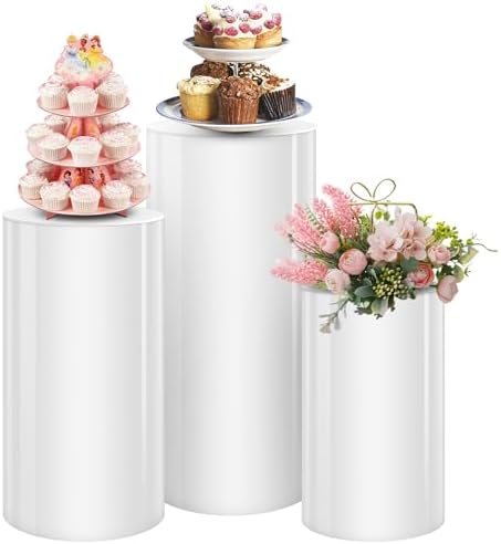 3PCS White Cylinder Pedestal Stands for Party Displays