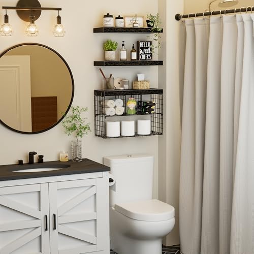 KLUVIS Bathroom Floating Shelves Set of 3 Black 157 Inch