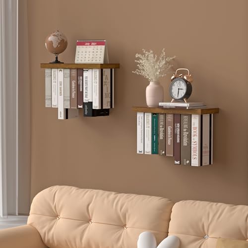 Tohiasen Floating Book Shelves Set of 2 Brown Wood Wall Mount