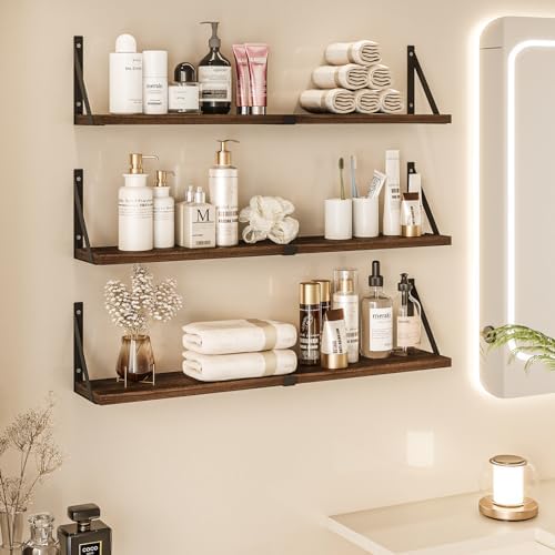 Floating Bookshelf Set of 3 Dark Brown 33 Inch