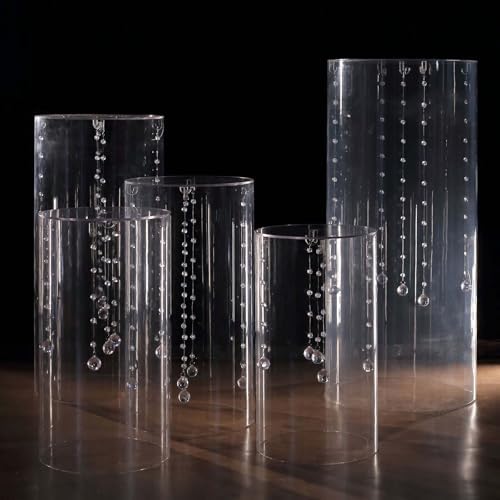 Clear Acrylic Cylinder Pedestal Display Stand Set of 5