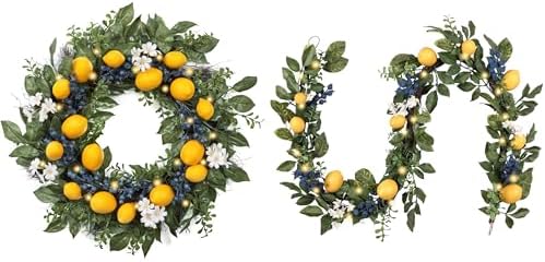 Valery Madelyn 24 Inch Spring Lemon Wreath and 6ft Garland Bundle