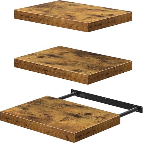 QEEIG 3 Piece 10 Inch Floating Shelves - Rustic Brown