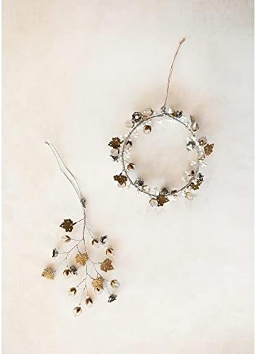 Creative Co-Op Round Metal Laurel Wreath with Beads and Flowers