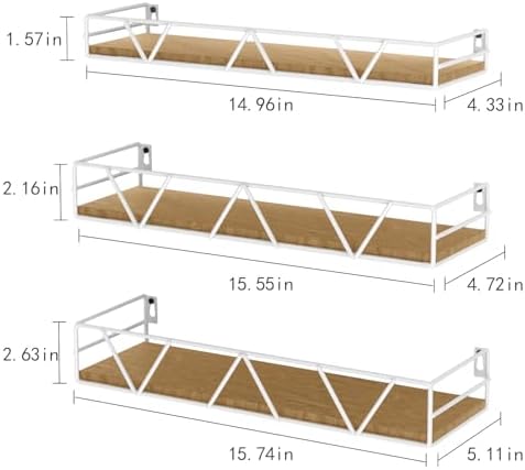 3 Piece Floating Wall Shelves Set White Farmhouse Style