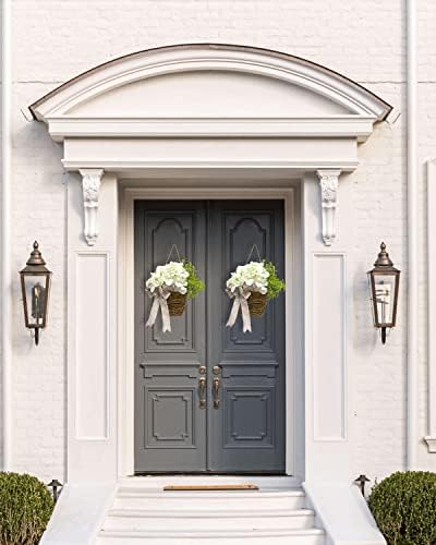 Cream Hydrangea Door Wreath Basket Hanger 1