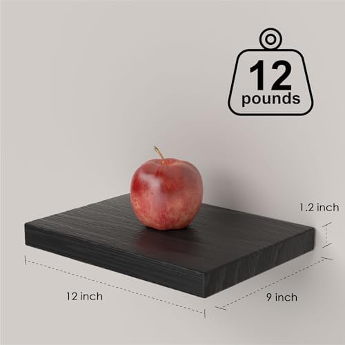 Set of 3 Floating Wall Shelves Black 12x9 Inch
