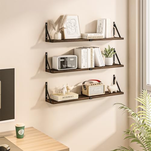 Floating Bookshelf Set of 3 Dark Brown 33 Inch