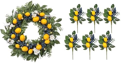 Valery Madelyn 24 Inch Summer Wreath with 6 Lemon Picks
