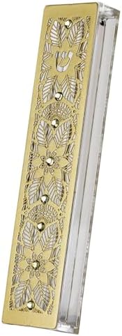 Gold Plated Mezuzah Case with Large Lace Flowers