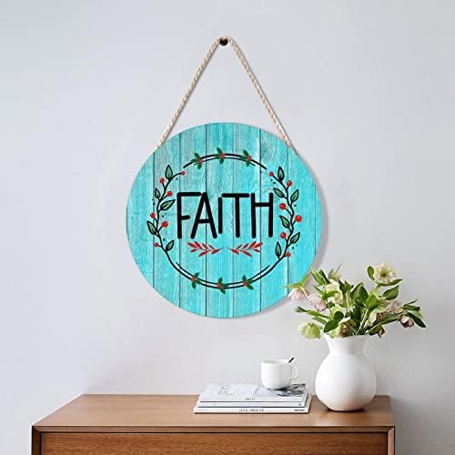 Faith Green Leave Wreath Wood Door Hanger Christian Quote Sign