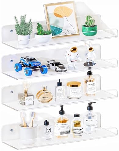 Clear Floating Shelves for Wall 15 Inch 4 Pack