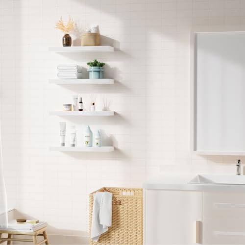 Bellsal Floating Shelves for Wall Set of 4 White Engineered Wood