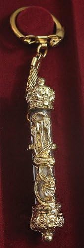 Gold Mezuzah Style Keychain with Travel Bless Scroll from Jerusalem