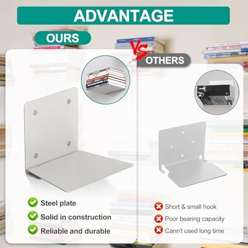 Eapele Floating Book Shelves Steel Hidden Bookshelf with Mounting Hardware Grey 4pcs