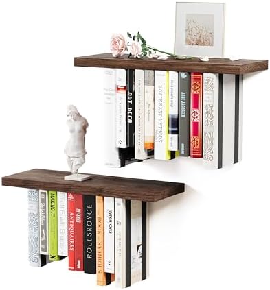 BUTUNITA Floating Bookshelves Rustic Wood 2 Pack