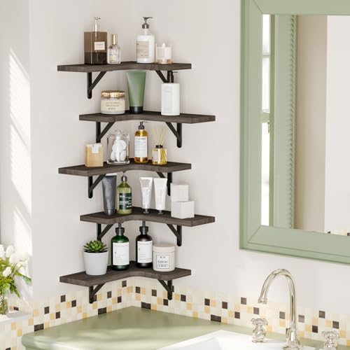 Fixwal Floating Corner Shelves Set of 5 Weathered Grey