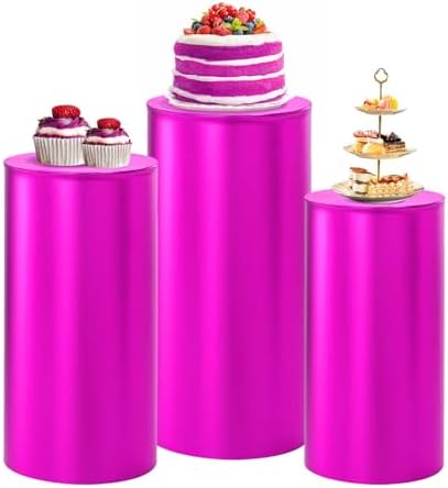Fuchsia Party Cylinder Pedestal Stand Covers Set of 3