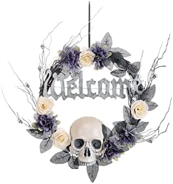 Fun Costumes Halloween Scary Death Skull Wreath with Flowers