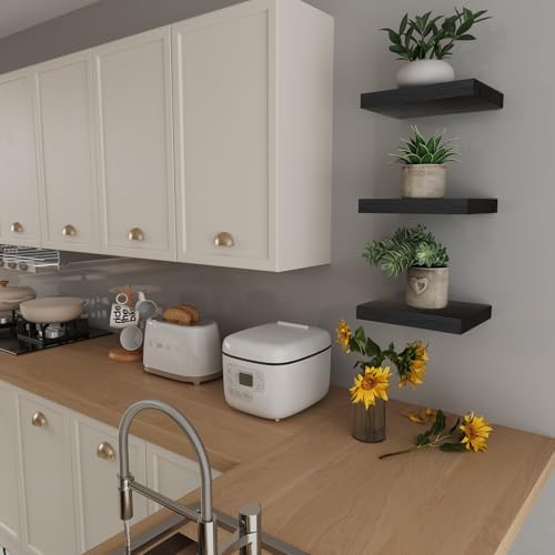 Set of 3 Floating Wall Shelves Black 12x9 Inch
