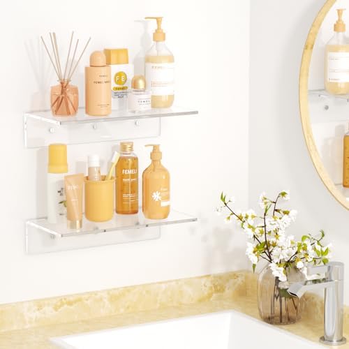 FEMELI 2 PCS 12 Inch Clear Acrylic Floating Shelves for Display