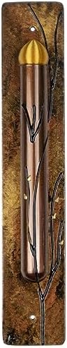 Hand Painted Mezuzah Case with Printed Scroll 625 Inch Gold Copper